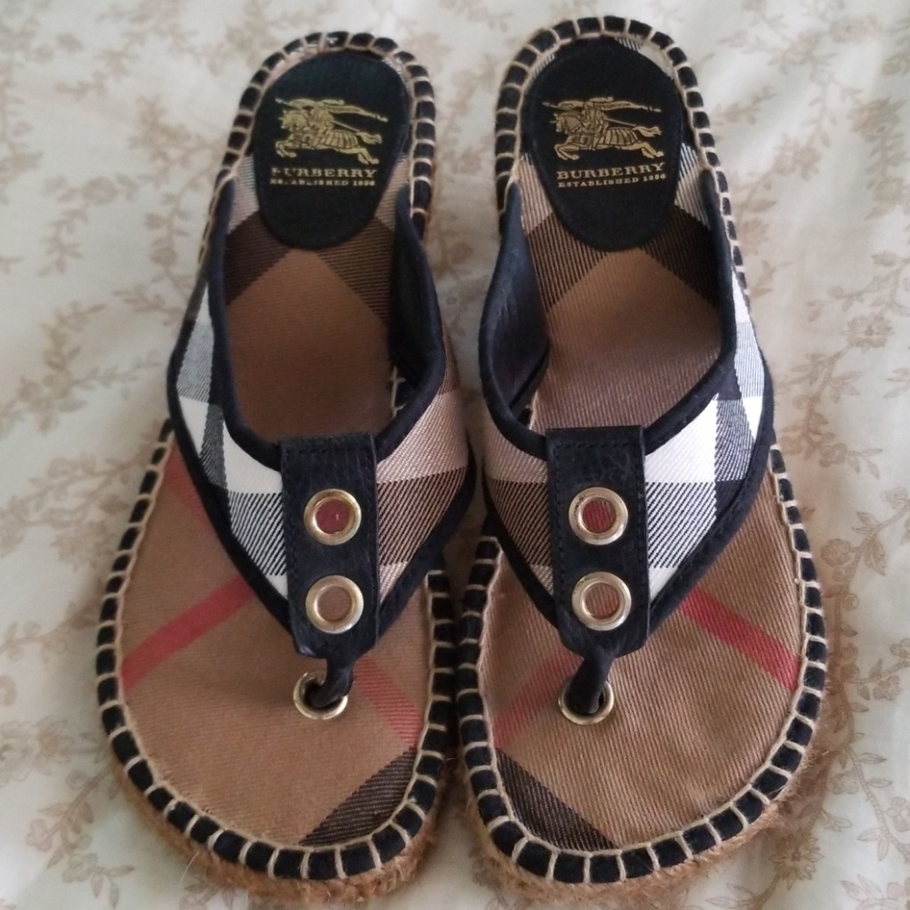 Burberry plaid thong/sandal wedges